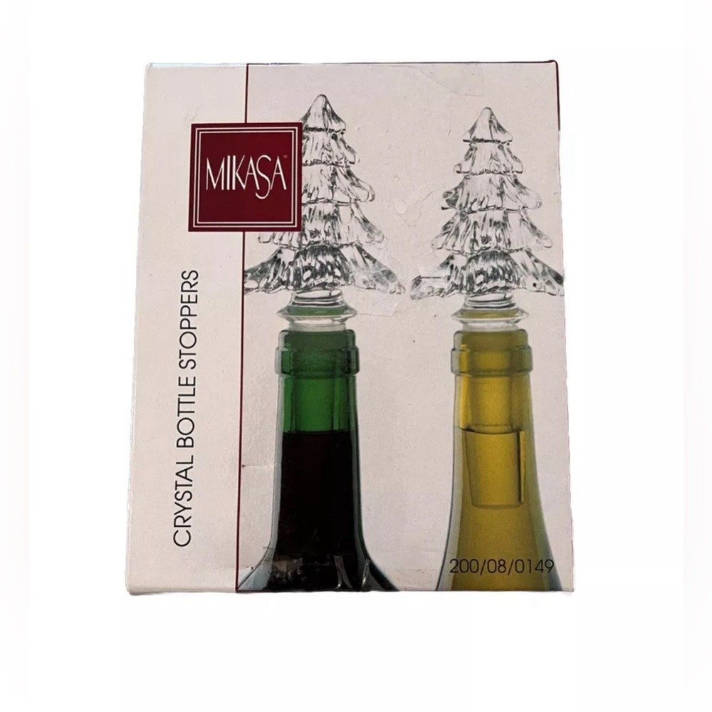 Mikasa Wine Bottle Stopper Set Fine Crystal Tree Shaped Boxed Holiday Classics